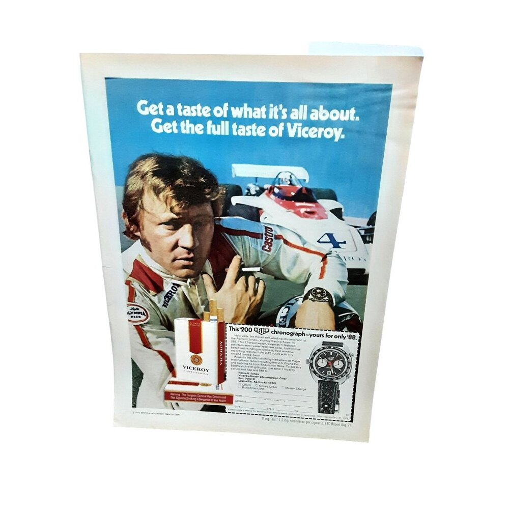 1972 Viceroy CIgarettes Indy Racing Car Original Print Ad